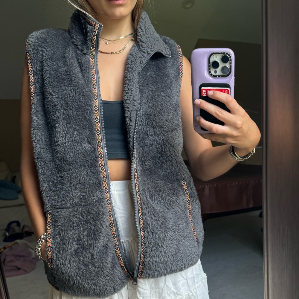 Natural Life Grey Fuzzy Vest with detailed seams WORN ONCE